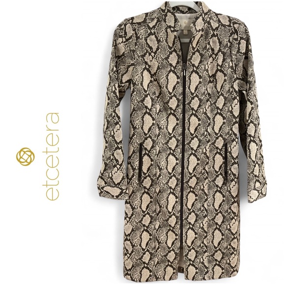 EUC Vintage ETCETERA | SZ 2 | Snake Print Faux Leather Vegan Trench Coat - Picture 1 of 9